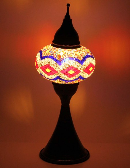 Turkish Mosaic Lamp with red and blue waves, 17 in