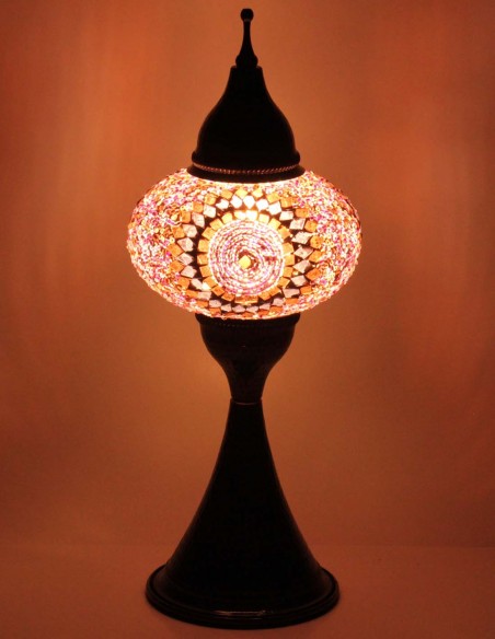 Turkish Purple Mosaic Lamp with a pink medallion, 17 in