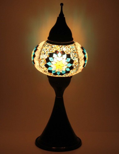 Lampe turque en mosaïque à rosace turquoise, 17 po