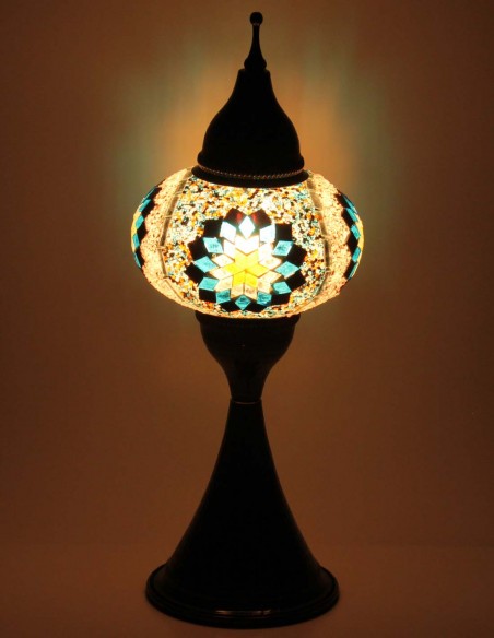 Lampe turque en mosaïque à rosace turquoise, 17 po