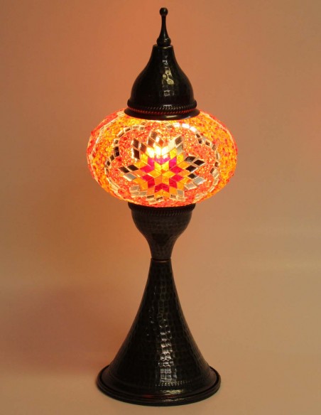 Turkish Mosaic Lamp with a dark red star on orange, 17 in