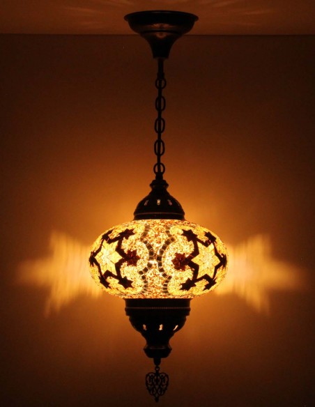 Suspension turque en mosaïque à étoiles brunes, Ø 9,5 po