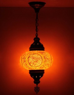 Suspension turque en mosaïque ambrée à rosaces, Ø 9,5 po 2