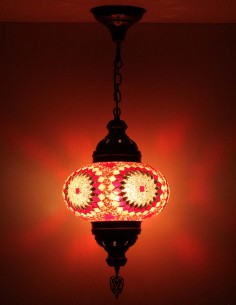 Suspension turque en mosaïque rouge à rosaces blanches, Ø...