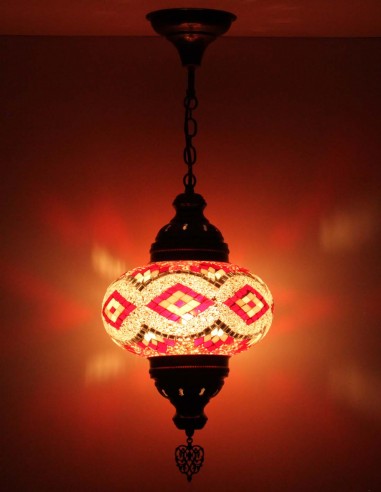 Suspension turque en mosaïque à losanges rouges...