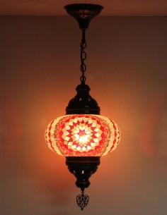 Suspension turque en mosaïque à soleil rouge et blanc, Ø...