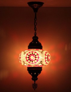 Turkish Mosaic Pendant Lamp with red arches, 9.5 in 2