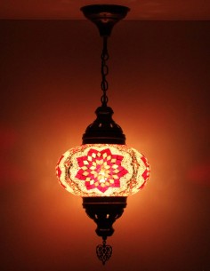 Suspension turque en mosaïque à fleur rouge et blanche, Ø... 2