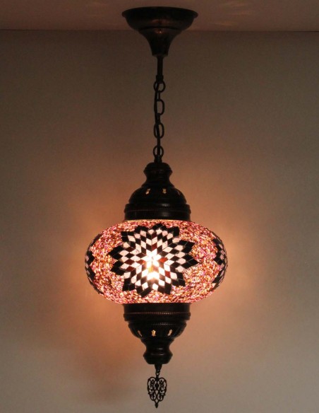 Suspension turque en mosaïque rose à étoile noire, Ø 9,5 po