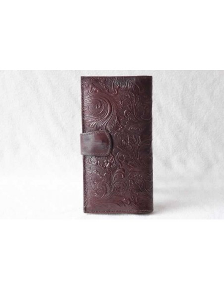 Leather wallet dark brown large pattern 3