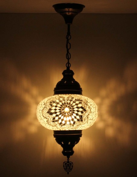 Suspension turque en mosaïque à soleil blanc, Ø 9,5 po