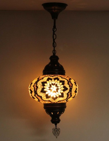 Turkish Brown Mosaic Pendant Lamp with a large...