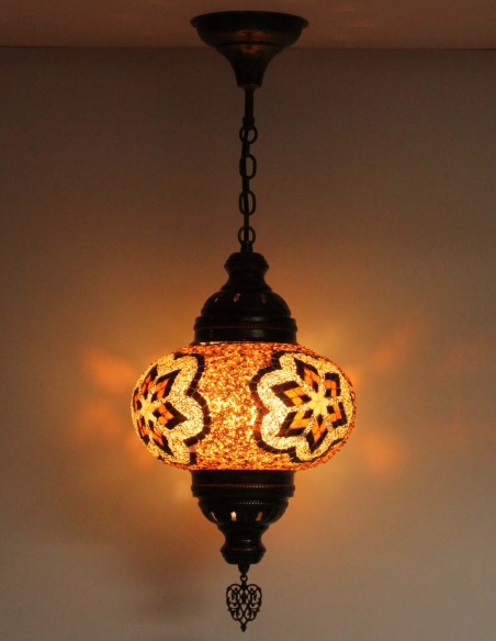 Suspension turque en mosaïque à fleurs brunes, Ø 9,5 po