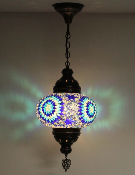 Suspension turque en mosaïque à rosaces bleues, Ø 9,5 po