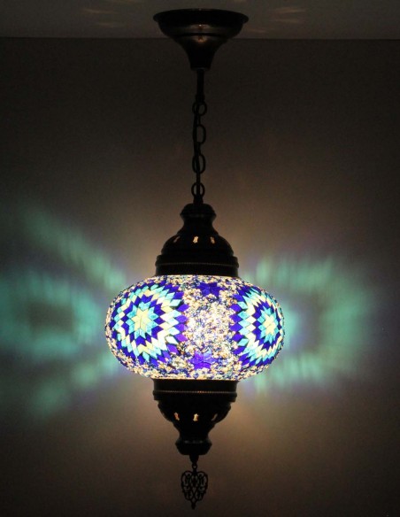 Suspension turque en mosaïque à rosaces bleues, Ø 9,5 po