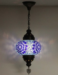 Suspension turque en mosaïque à spirales bleues, Ø 9,5 po