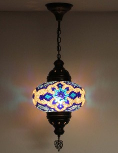 Suspension turque en mosaïque à fleurs bleues sur fond...