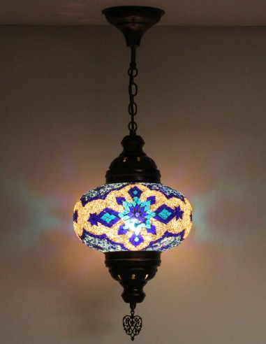 Suspension turque en mosaïque à fleurs bleues...