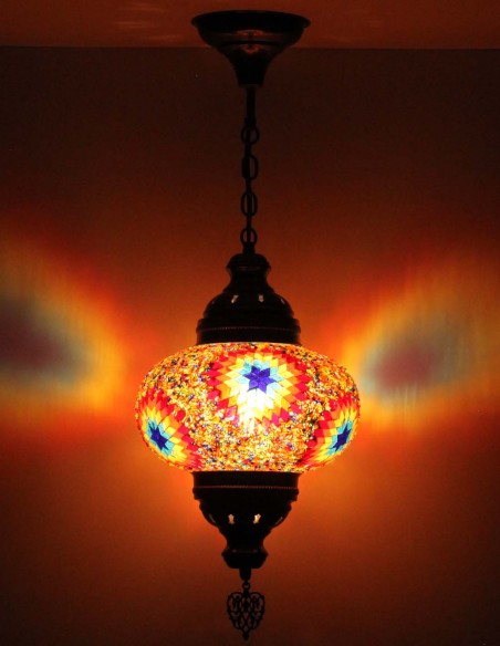 Suspension turque en mosaïque rouge à étoiles bleues, Ø 9,5 po