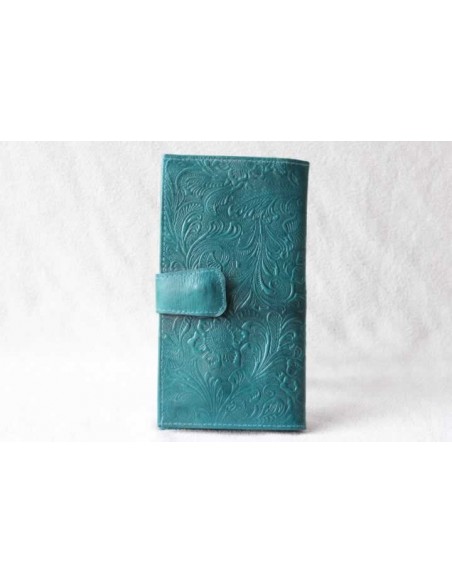 Leather wallet turquoise large pattern 3