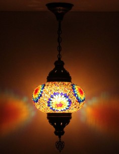 Turkish Mosaic Pendant Lamp with blue and yellow suns,... 2