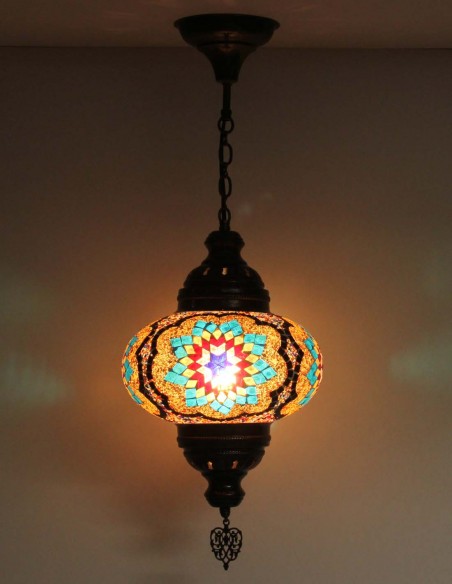Suspension turque en mosaïque à arches noires et turquoise, Ø 9,5 po