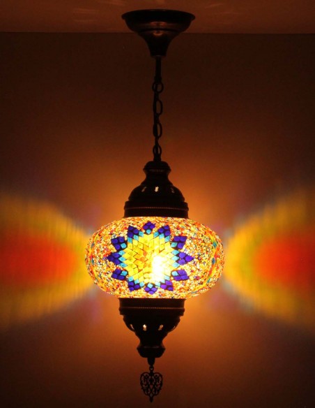 Suspension turque en mosaïque à pétales bleus, Ø 9,5 po