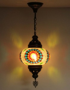 Turkish Mosaic Pendant Lamp with an orange and turquoise...
