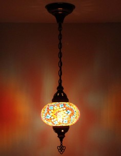 Turkish Mosaic Pendant Lamp with turquoise and red chips,...