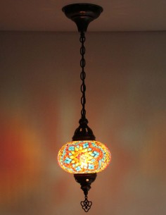 Turkish Mosaic Pendant Lamp with turquoise and red chips,... 2