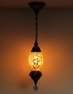 Suspension turque en mosaïque ambrée à motifs rouges, Ø 4 po