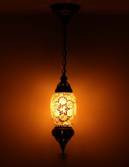 Turkish Amber Mosaic Pendant Lamp with red patterns, 4 in