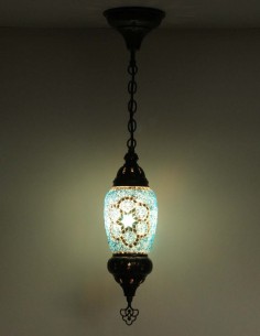 Turkish Mosaic Pendant Lamp in light blue, 4 in