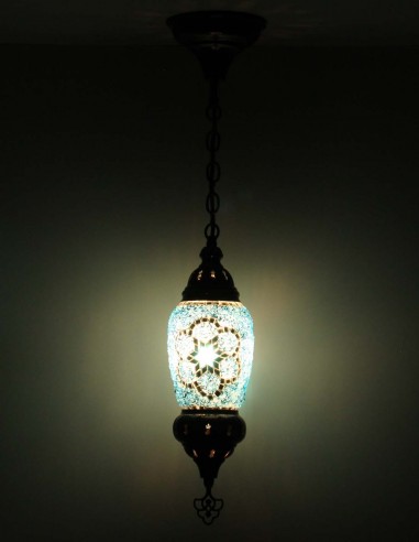 Turkish Mosaic Pendant Lamp in light blue, 4 in