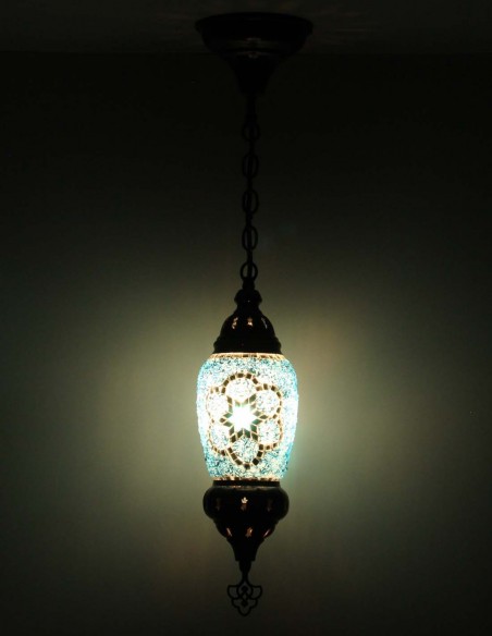 Turkish Mosaic Pendant Lamp in light blue, 4 in