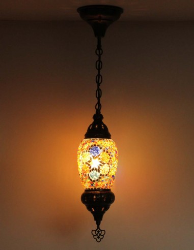 Turkish Mosaic Pendant Lamp with a blue star, 4 in
