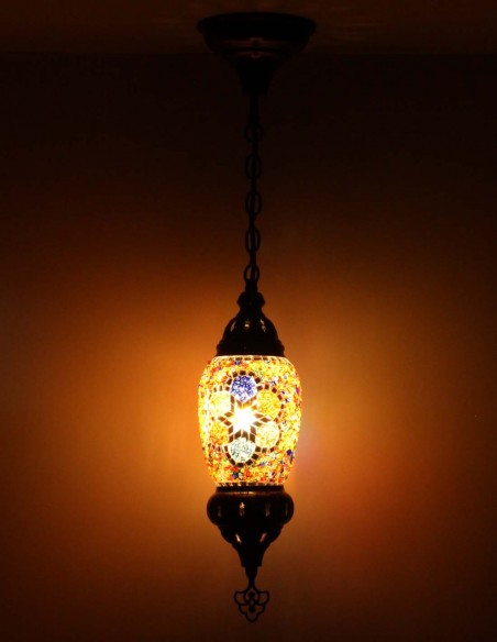 Turkish Mosaic Pendant Lamp with a blue star, 4 in