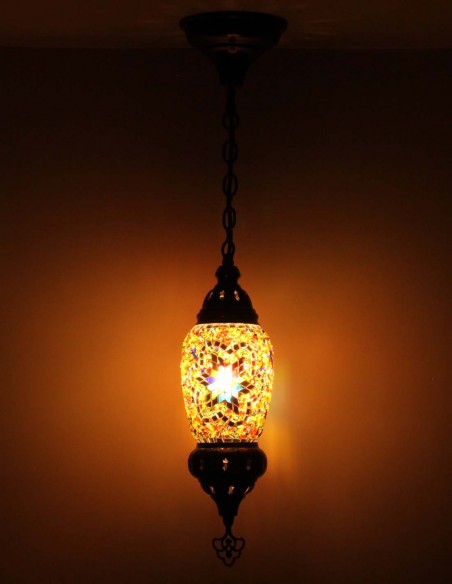 Suspension turque en mosaïque jaune et verte, Ø 4 po