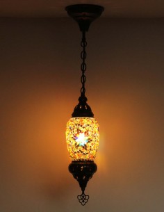 Turkish Mosaic Pendant Lamp in yellow and green, 4 in