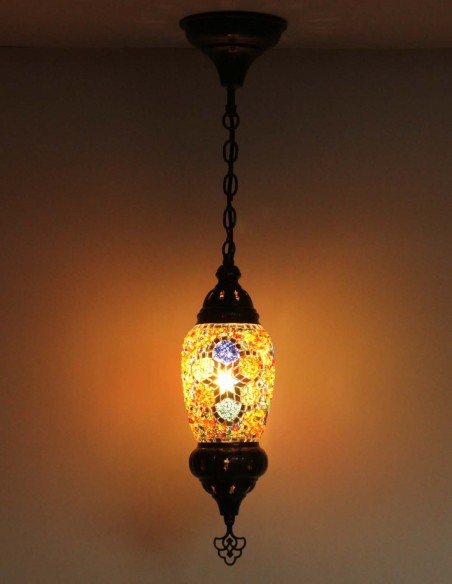 Turkish Mosaic Pendant Lamp with blue and green dots, 4 in