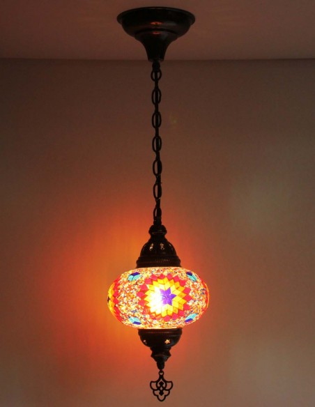Suspension turque en mosaïque à étoile violette sur fond rouge, Ø 6,5 po
