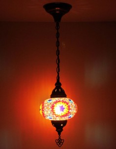 Turkish Mosaic Pendant Lamp with a purple star on red,... 2