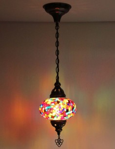 Turkish Mosaic Pendant Lamp with colorful confetti, 6.5 in