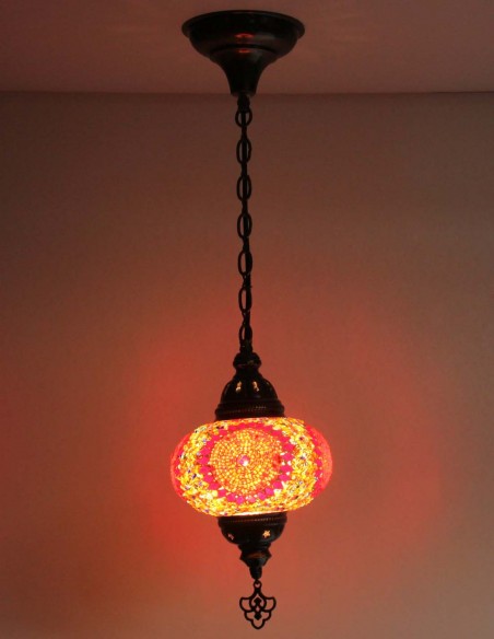 Turkish Orange Mosaic Pendant Lamp with a medallion, 6.5 in