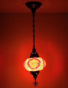 Suspension turque en mosaïque orange à médaillon, Ø 6,5 po 2
