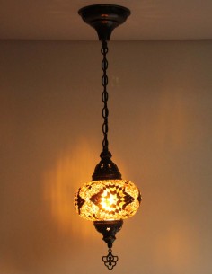 Suspension turque en mosaïque brune à étoile noire et...