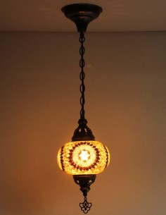 Turkish Mosaic Pendant Lamp with a brown medallion, 6.5 in