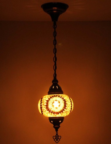 Turkish Mosaic Pendant Lamp with a brown star...