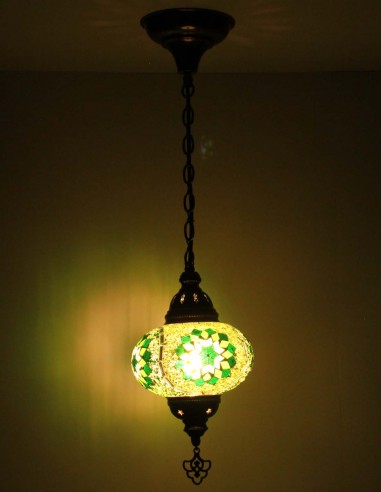 Suspension turque en mosaïque verte à rosace...