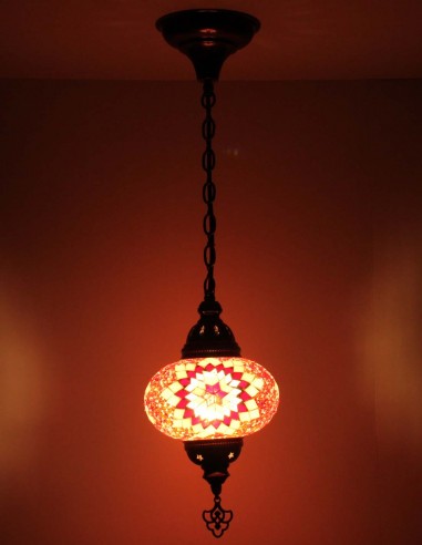 Turkish Red Mosaic Pendant Lamp with a pink and...